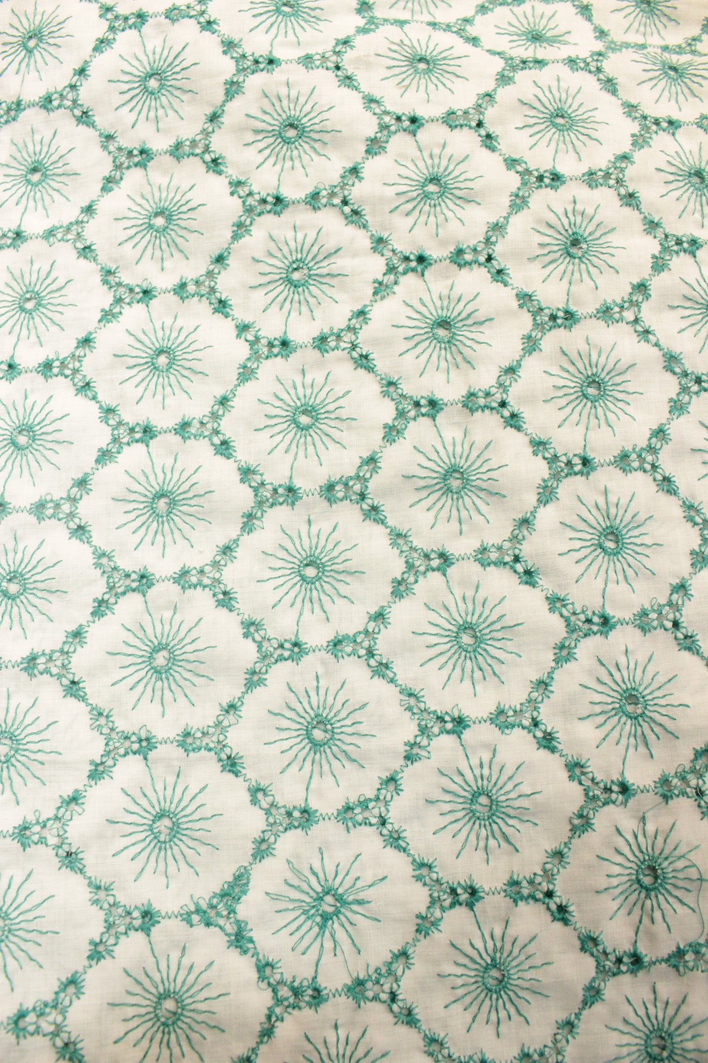 Off-White with All Over Green Thread Hand Embroidered Flowers Premium Cotton Unstitched Fabric