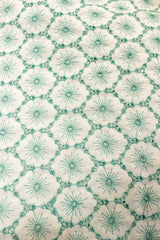 Off-White with All Over Green Thread Hand Embroidered Flowers Premium Cotton Unstitched Fabric