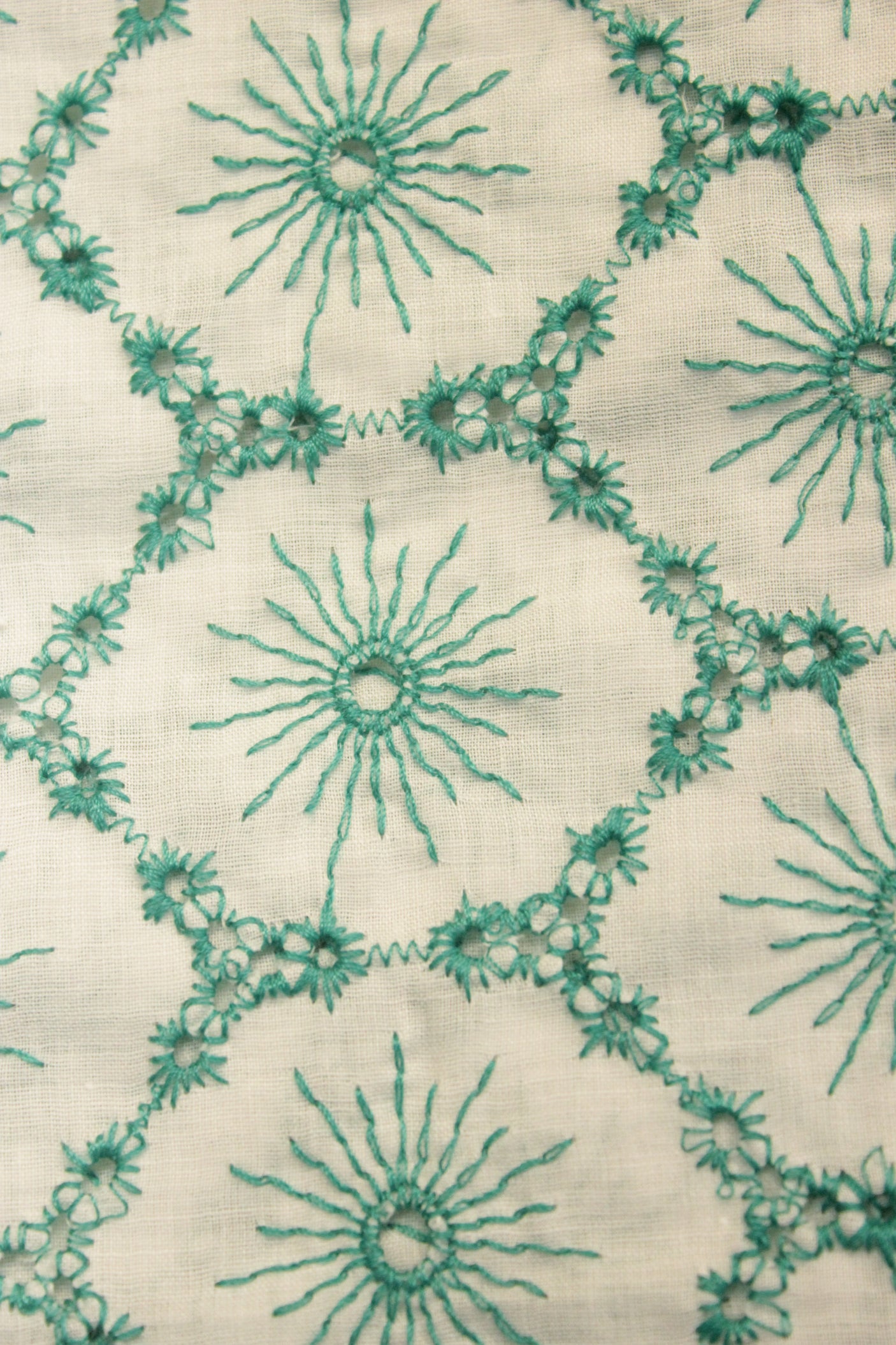 Off-White with All Over Green Thread Hand Embroidered Flowers Premium Cotton Unstitched Fabric