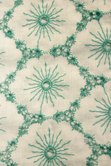 Off-White with All Over Green Thread Hand Embroidered Flowers Premium Cotton Unstitched Fabric