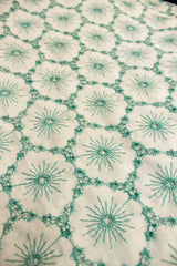 Off-White with All Over Green Thread Hand Embroidered Flowers Premium Cotton Unstitched Fabric