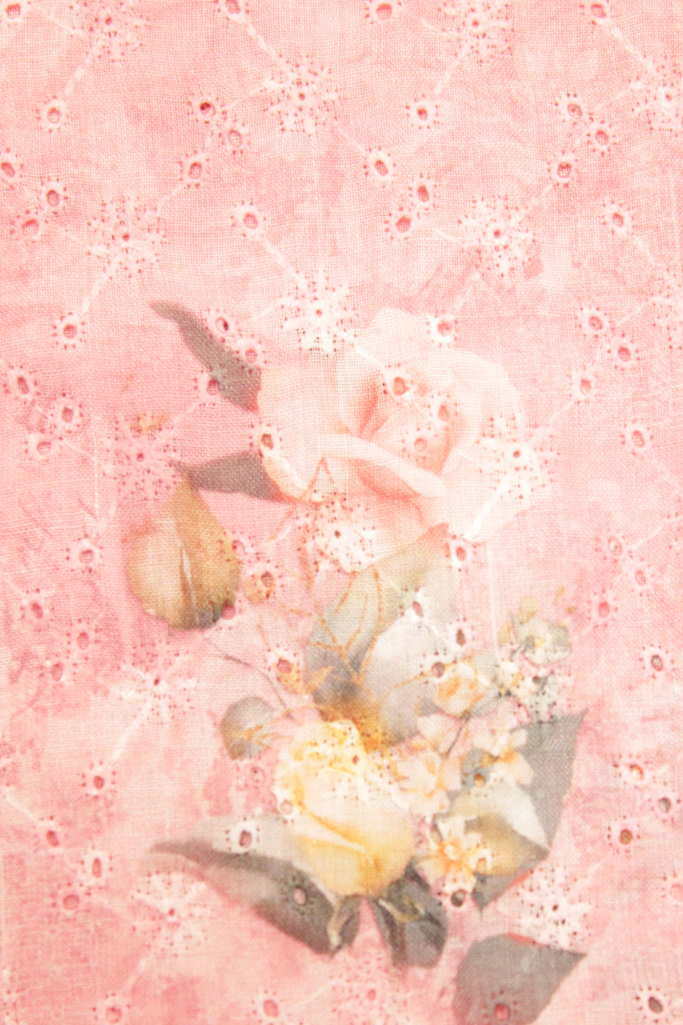 Pale Pink Chikankari Hand Work with Block Printed Flowers Premium Cotton Unstitched Fabric