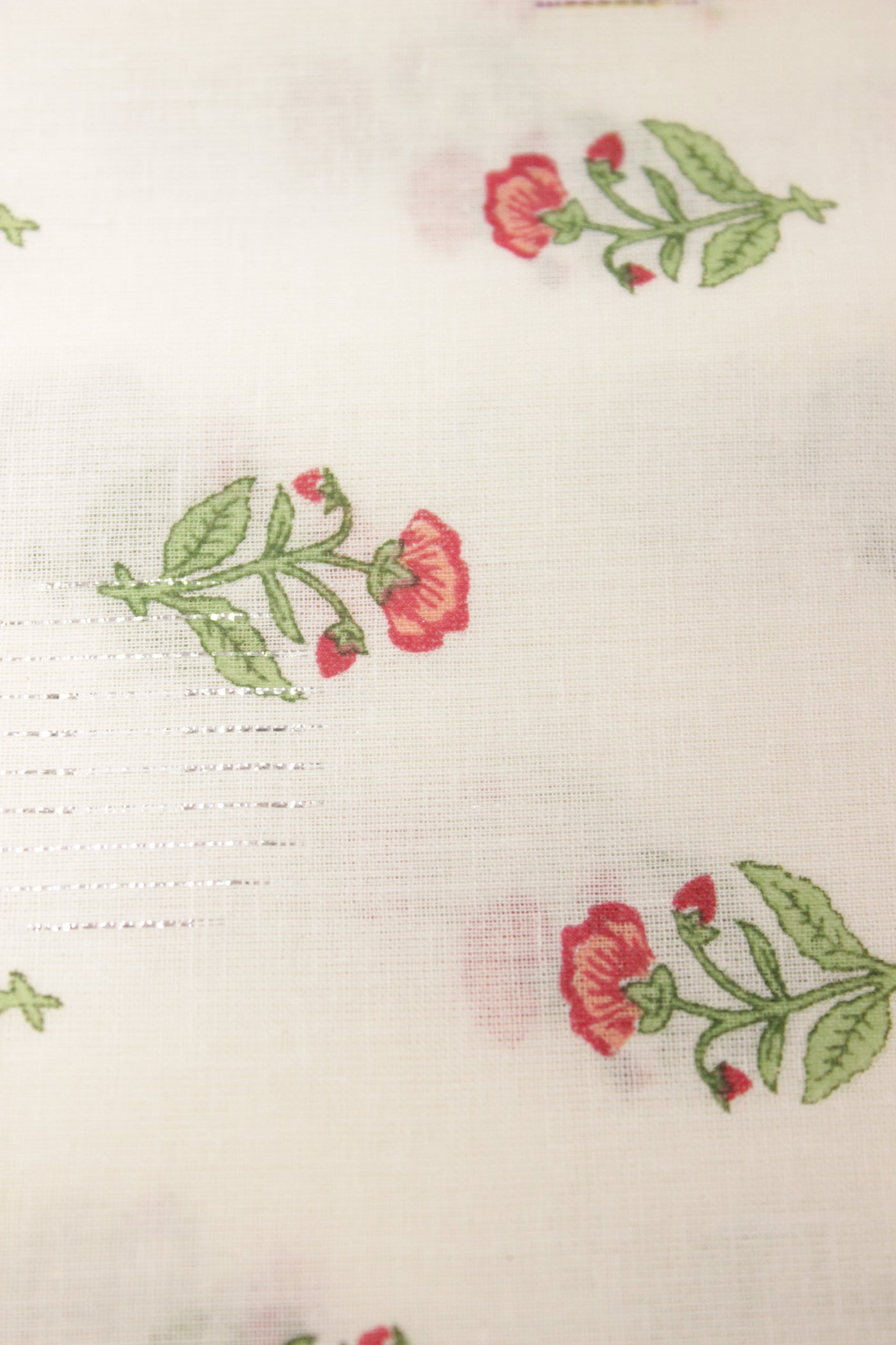 Off-White Fabric with Flower Printed Booties and Silver Zari Work Premium Woven Cotton Unstitched Fabric