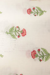 Off-White Fabric with Flower Printed Booties and Silver Zari Work Premium Woven Cotton Unstitched Fabric