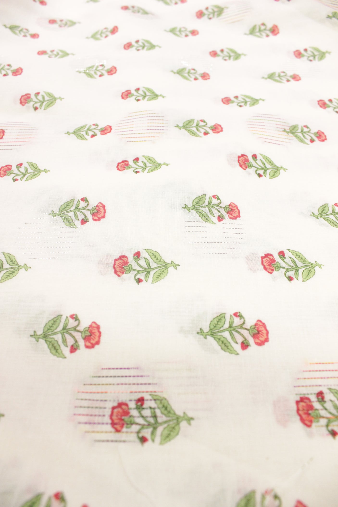 Off-White Fabric with Flower Printed Booties and Silver Zari Work Premium Woven Cotton Unstitched Fabric