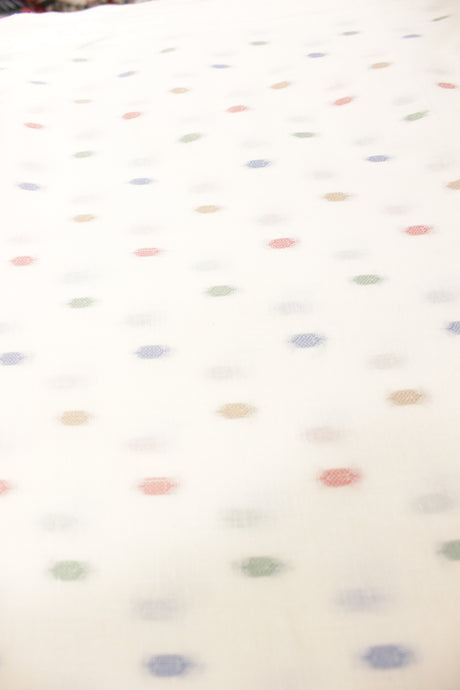 White Fabric with Self-Work Booties Premium Woven Cotton Unstitched Fabric