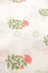 White Fabric with Flowers Booties Printed Kantha Work Premium Woven Cotton Unstitched Fabric