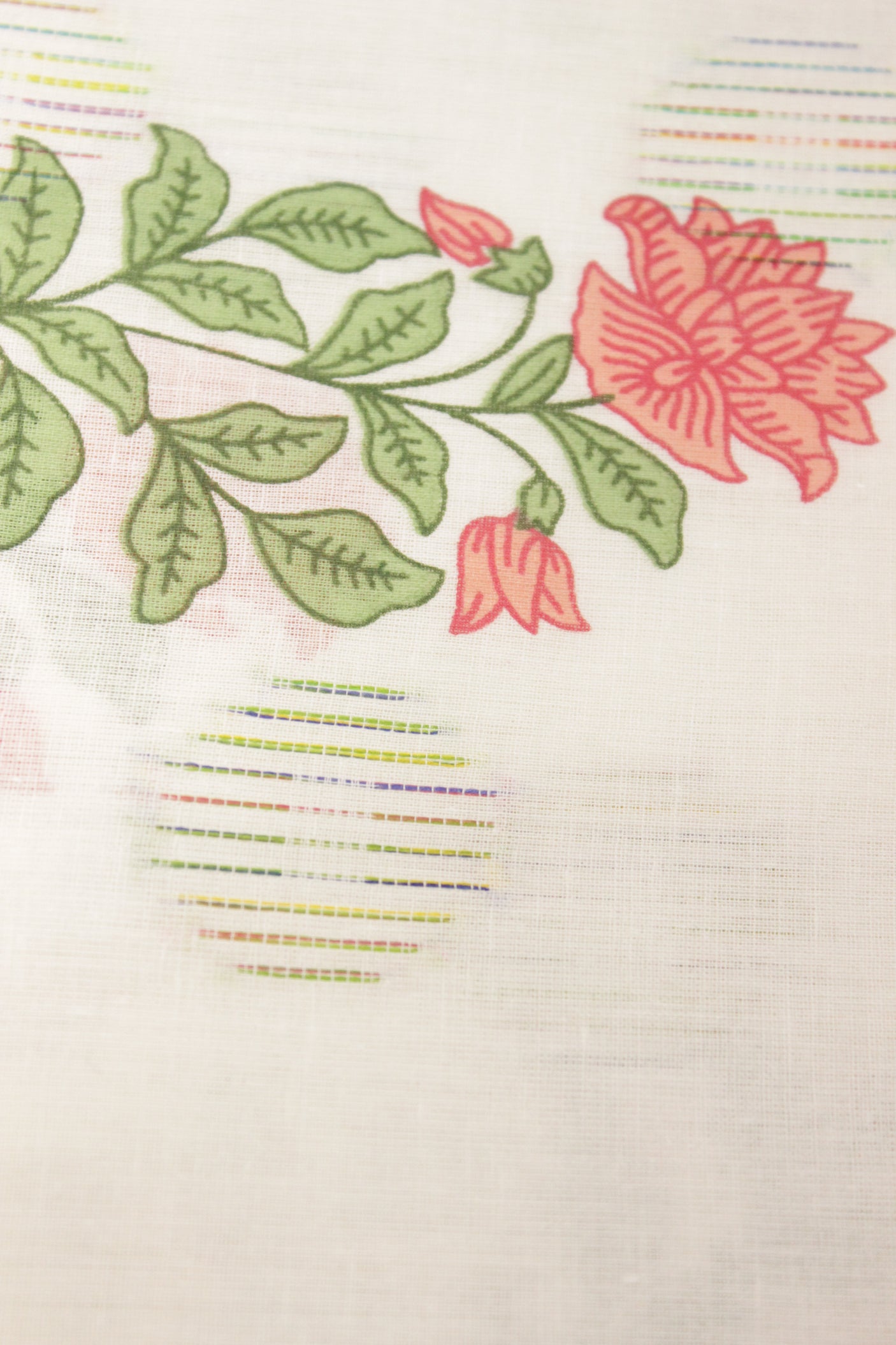 White Fabric with Flowers Booties Printed Kantha Work Premium Woven Cotton Unstitched Fabric