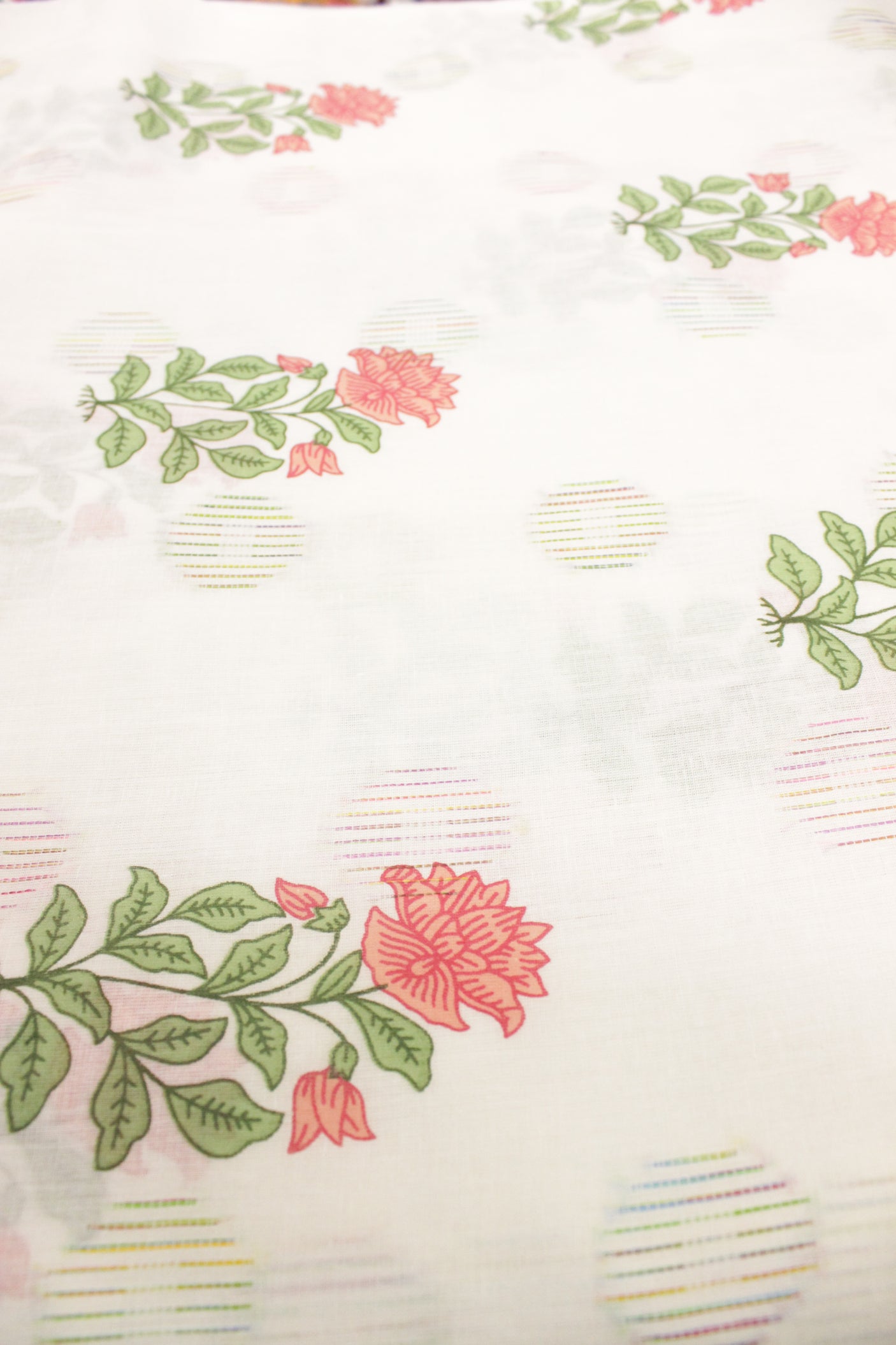 White Fabric with Flowers Booties Printed Kantha Work Premium Woven Cotton Unstitched Fabric