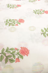 White Fabric with Flowers Booties Printed Kantha Work Premium Woven Cotton Unstitched Fabric
