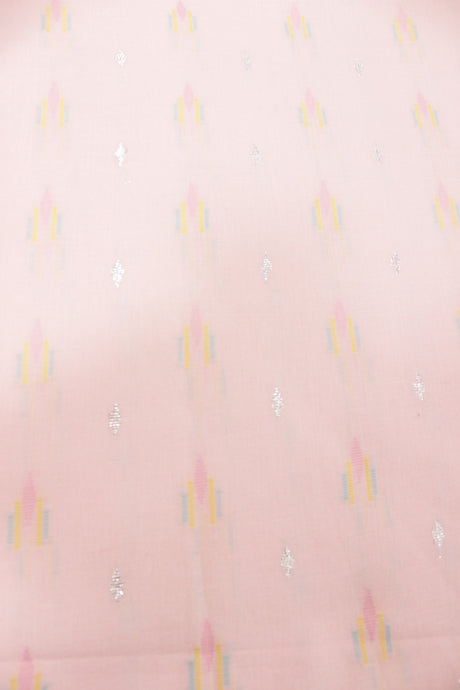 Pastel Pink Fabric with Booties Silver Zari Work Premium Woven Cotton Unstitched Fabric