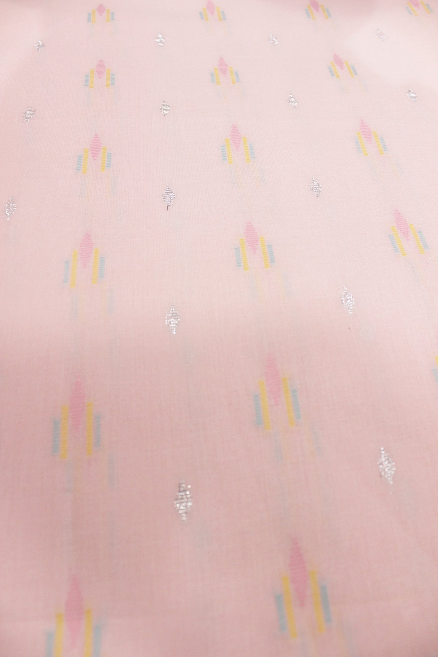 Pastel Pink Fabric with Booties Silver Zari Work Premium Woven Cotton Unstitched Fabric