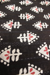 Dull Black Kantha Work Fabric with All Over Flowers Printed Premium Cotton Unstitched Fabric