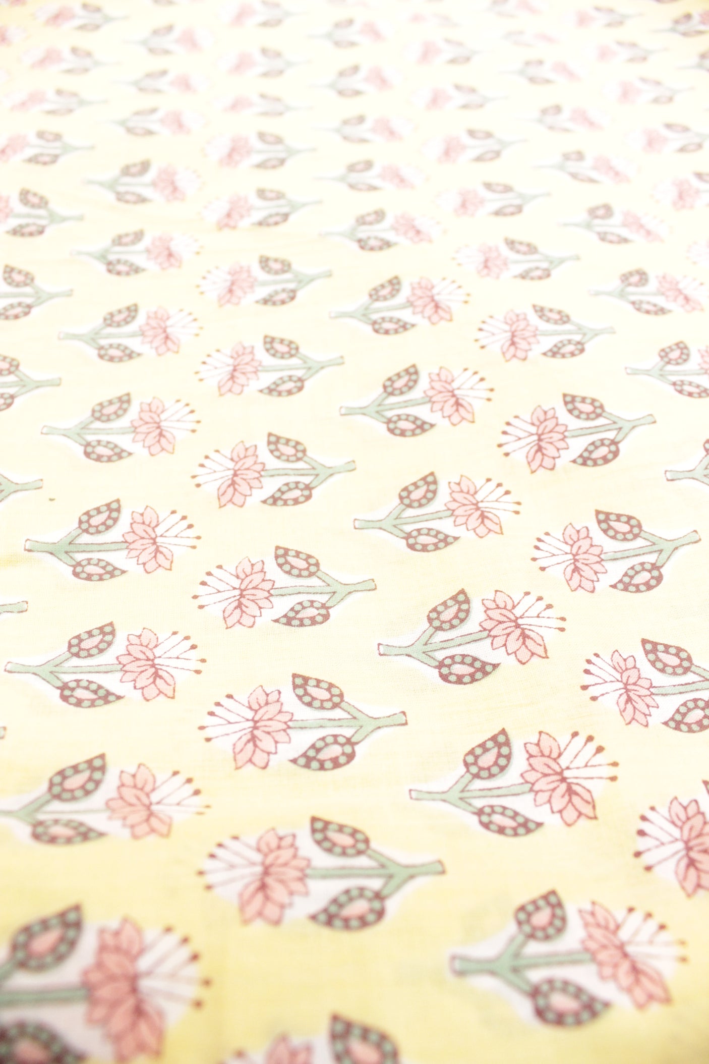Pastel Yellow Cotton Fabric with Flowers Printed All Over Premium Unstitched Fabric