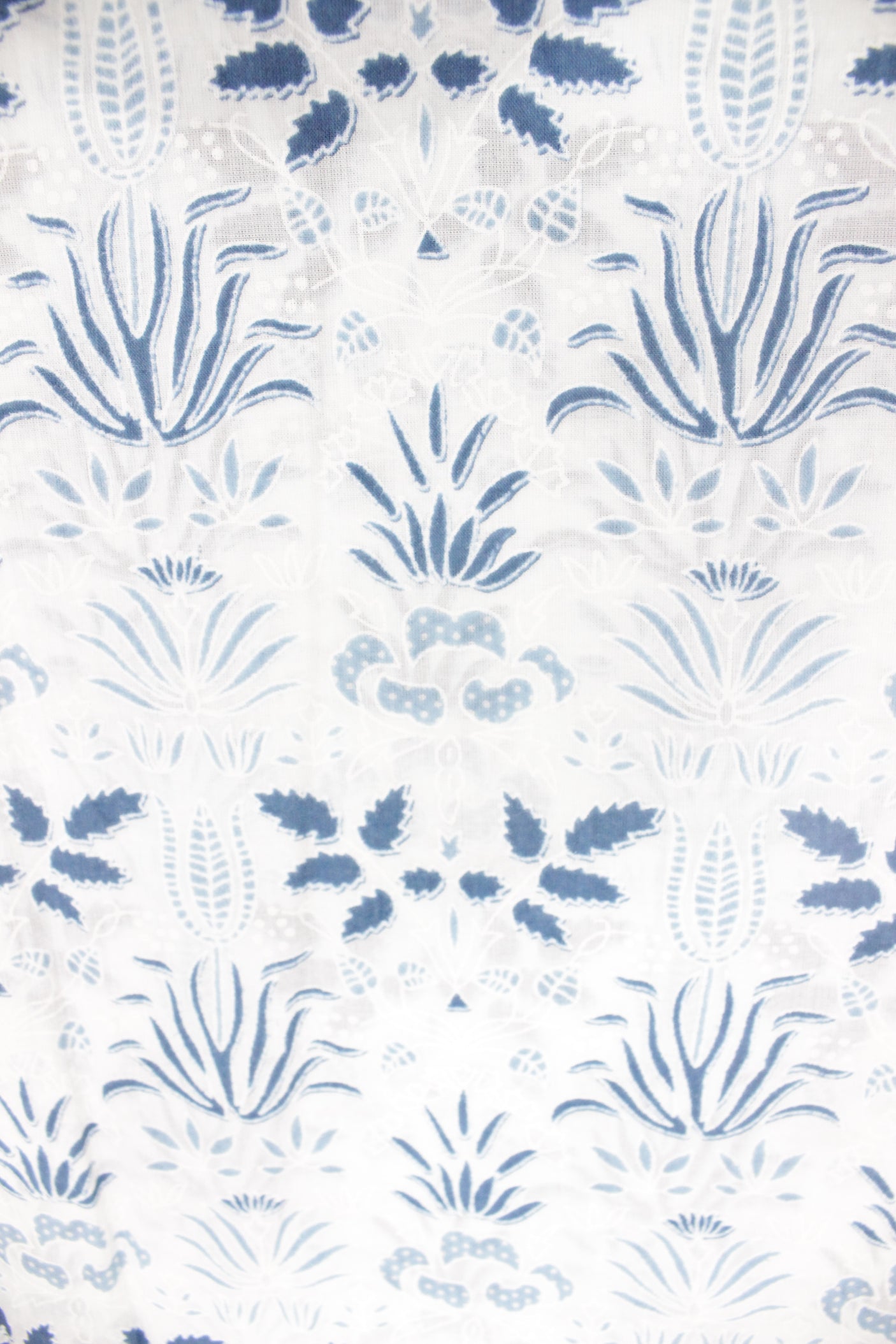 White Cotton Fabric with Bluish Grey Flowers Printed Premium Unstitched Fabric