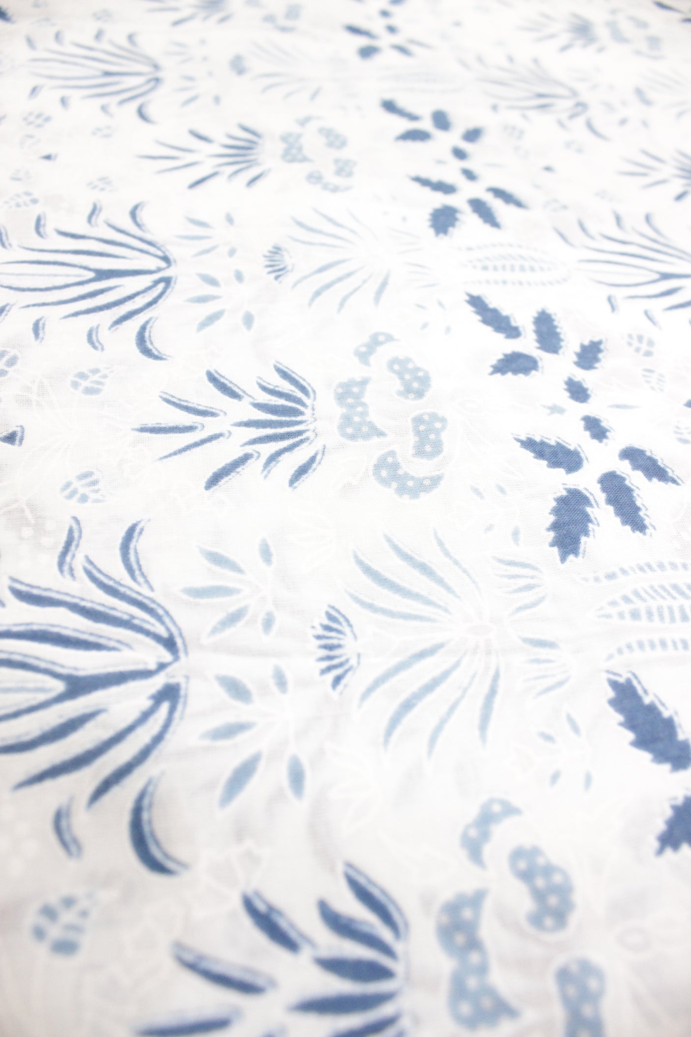White Cotton Fabric with Bluish Grey Flowers Printed Premium Unstitched Fabric