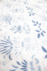 White Cotton Fabric with Bluish Grey Flowers Printed Premium Unstitched Fabric