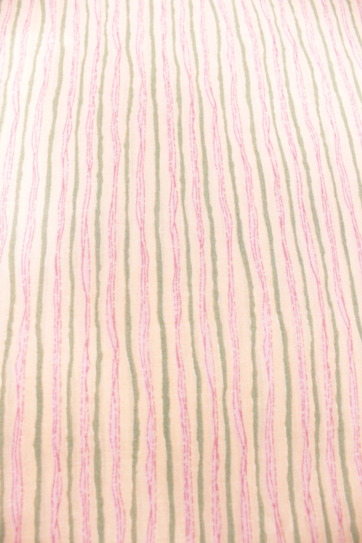Peach Cotton Fabric with Green and Pink Vertical Lines Printed Premium Unstitched Fabric