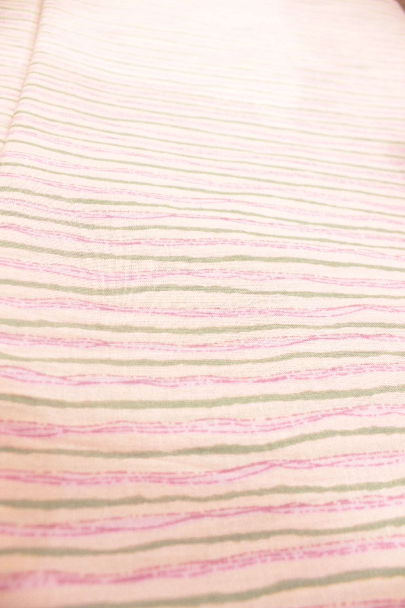 Peach Cotton Fabric with Green and Pink Vertical Lines Printed Premium Unstitched Fabric