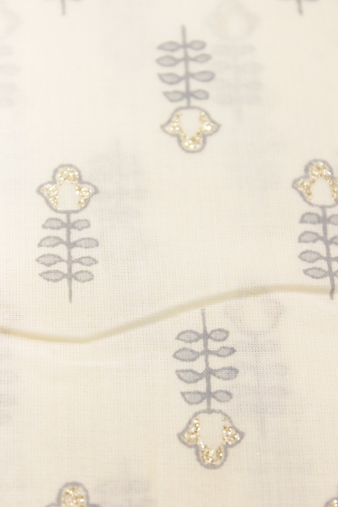 Off-Wihte Cotton Fabric with Petite Flowers Printed Premium Unstitched Fabric
