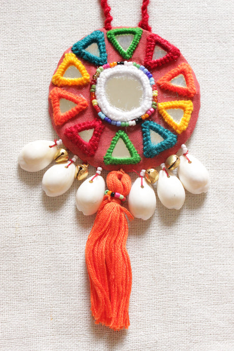 Red, Orange and Yellow Handmade Fabric Flowers Adjustable Thread Closure Necklace