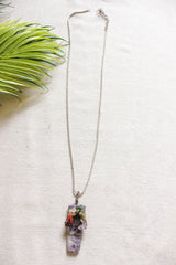 7 Chakra Tree of Life Wrapped on Purple Shaded Natural Gemstone Pendant Silver Finish Brass Chain Necklace