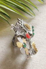 Dual Tone Premium Metal Green Stones Embedded Statement Cocktail Ring