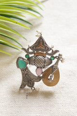Dual Tone Premium Abstract Motifs Green Stones Embedded Statement Cocktail Ring