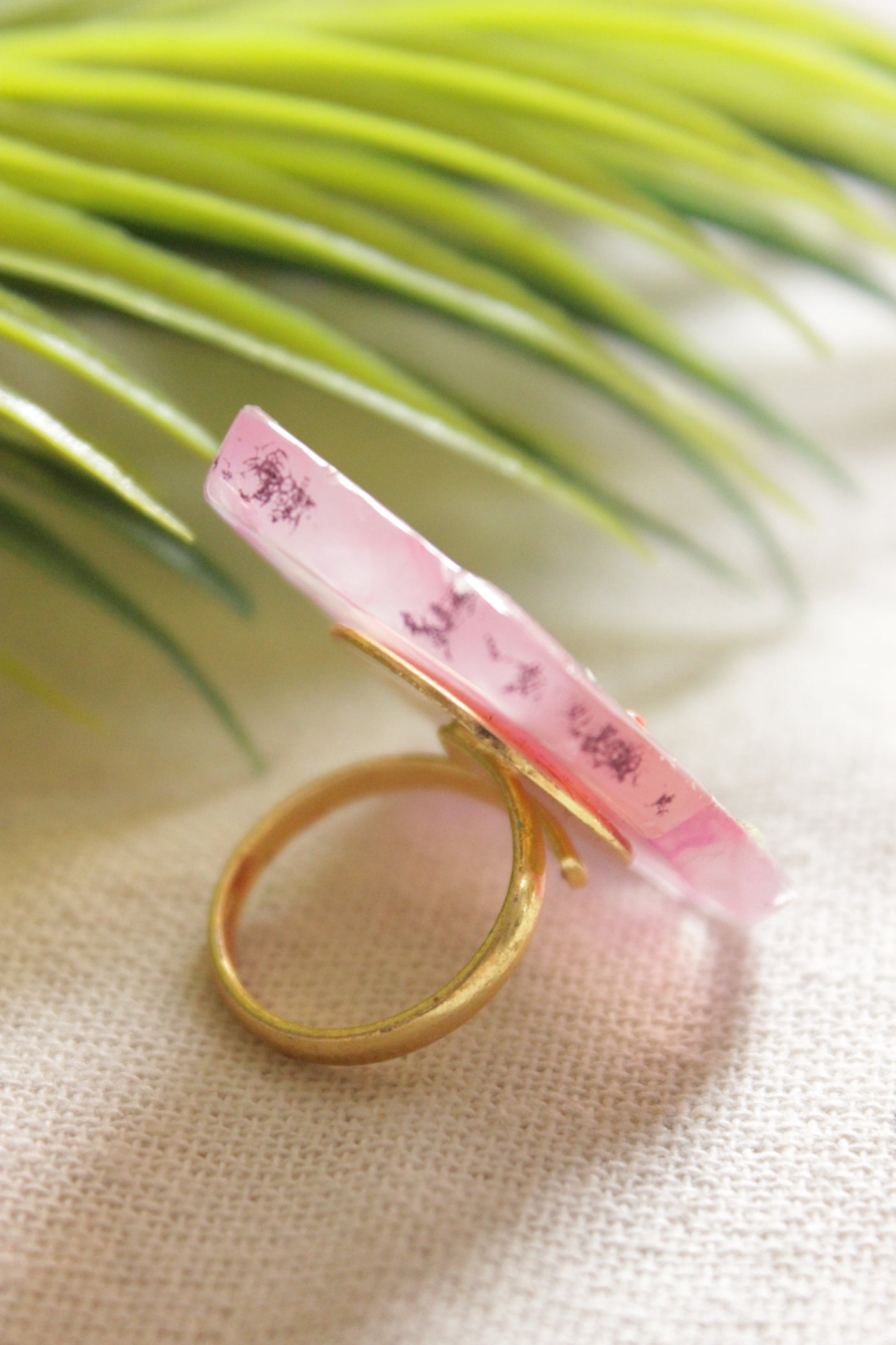 Hand Painted Traditional Woman on Abstract Shape Acrylic Statement Adjustable Ring