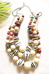 Cream and Multi-Color Circular Acrylic Beads 3 Layer Necklace Rope and Chain Closure Necklace