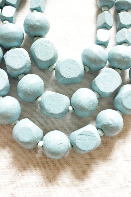 Sky Blue Acrylic Beads 3 Layer Necklace Rope and Chain Closure Necklace