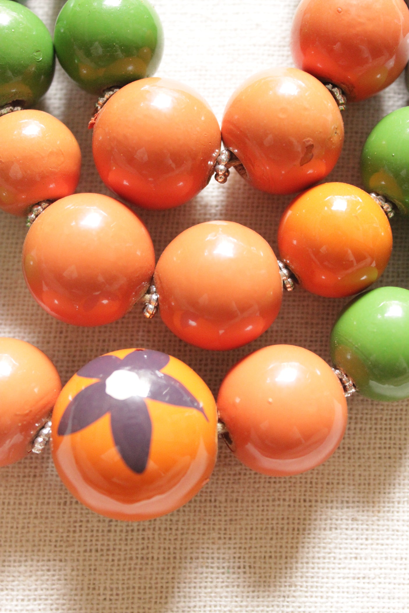 Orange, Green and Blue Acrylic Beads 3 Layer Necklace Rope and Chain Closure Necklace