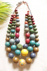 Multi-Color Acrylic Beads 3 Layer Necklace with Rope and Chain Closure Necklace