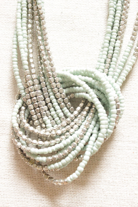 Soothing Blue and Silver Twisted Handmade Long Necklace