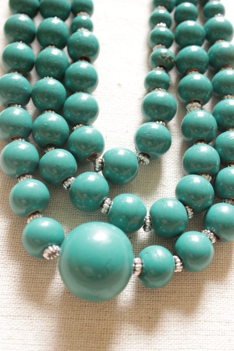 Turquoise Circular Acrylic Beads 3 Layer Necklace with Rope and Chain Closure Necklace