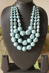 Sky Blue Acrylic Beads 3 Layer Necklace Rope and Chain Closure Necklace