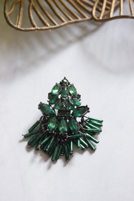 Green Glass Work Oxidised Finish Dangler Earrings