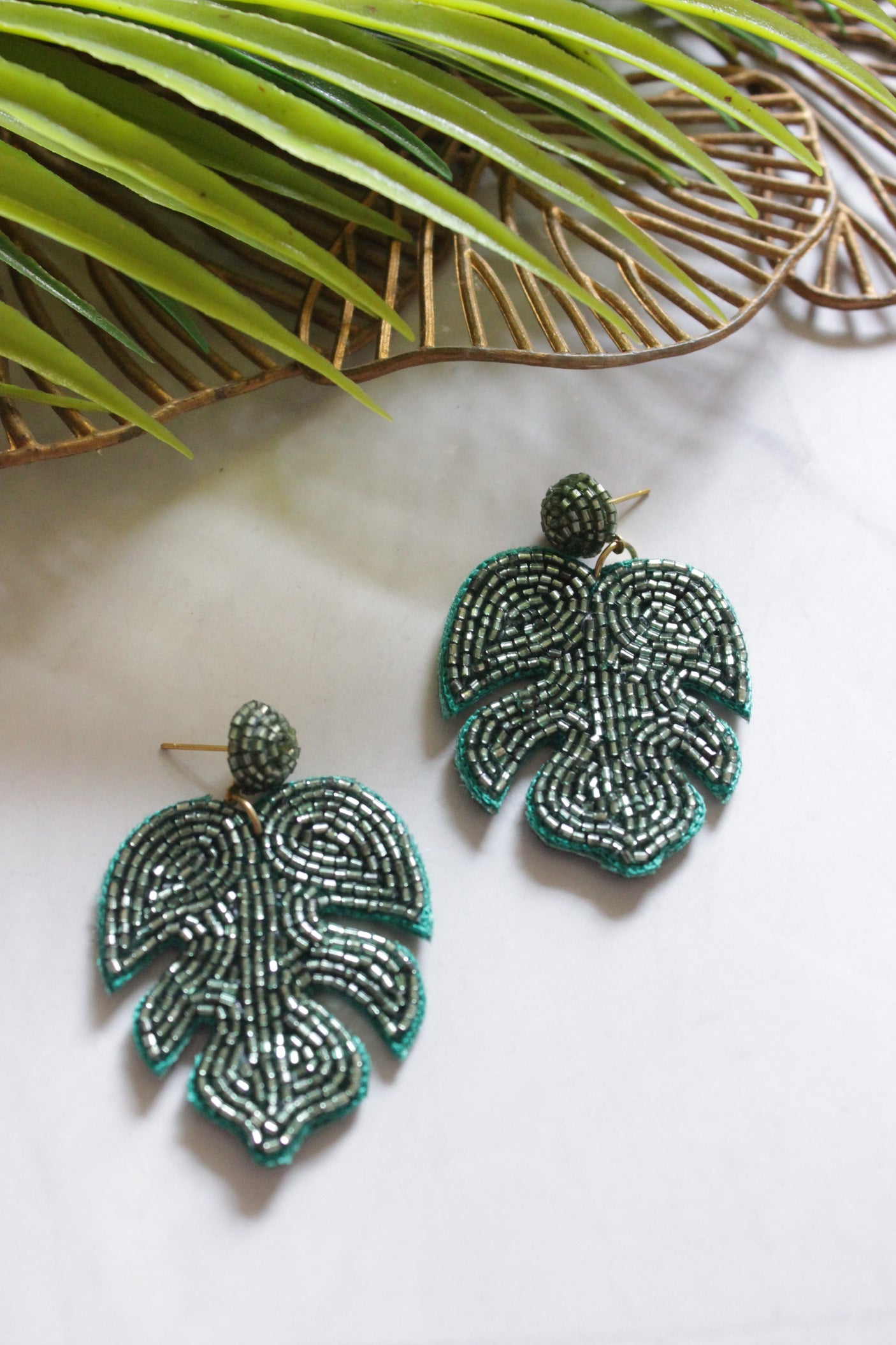 Green Shaded Glass Beads Handmade Earrings