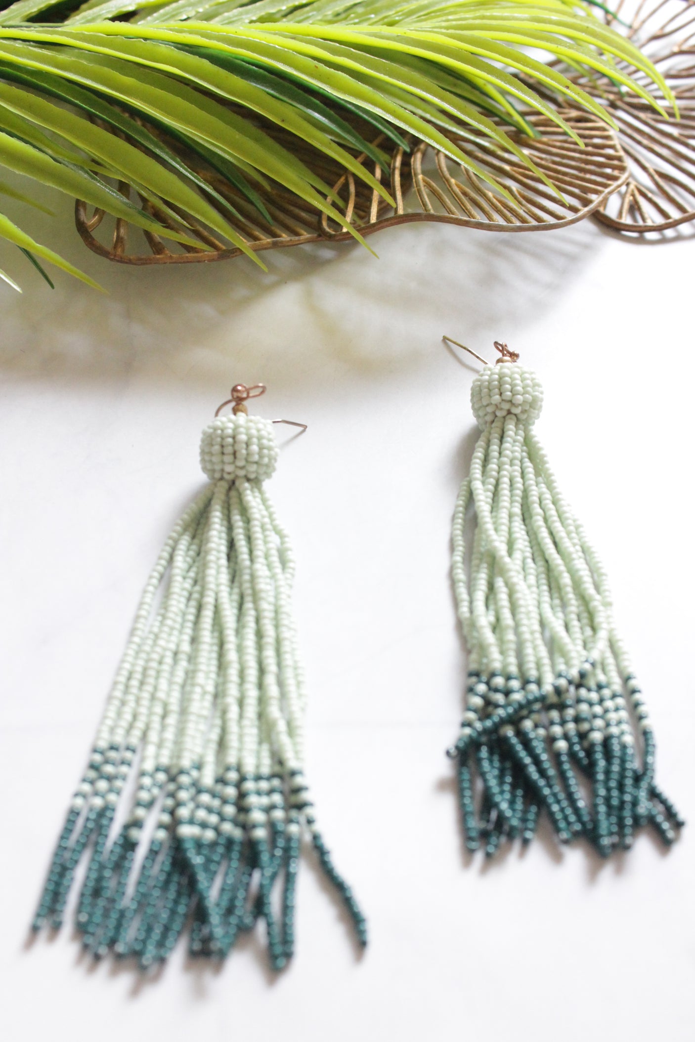 Green and Blue Shaded Beads Dangler Earrings