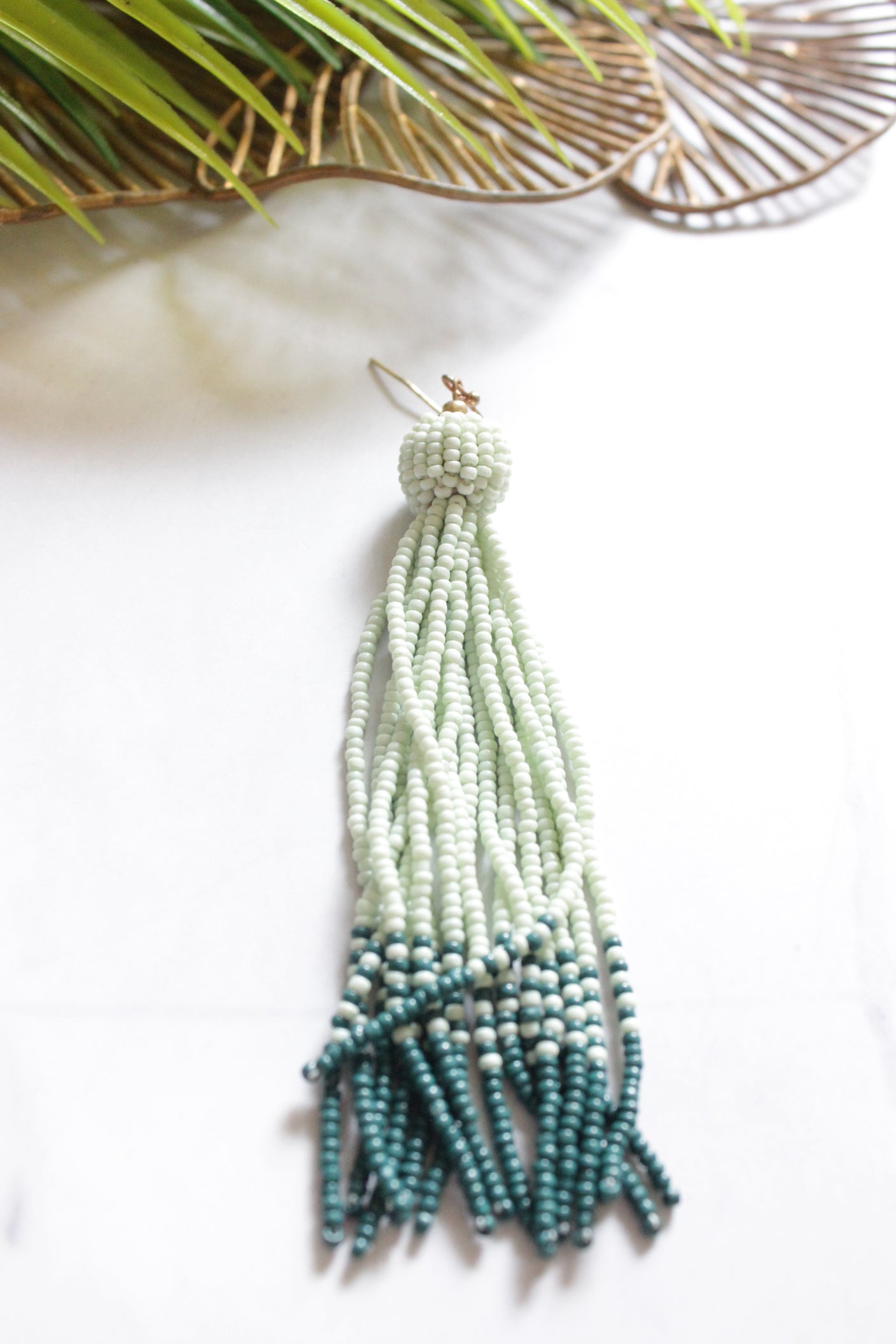 Green and Blue Shaded Beads Dangler Earrings