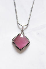 Pink Natural Gemstones Embedded Petite Silver Chain Necklace Set