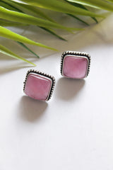 Pink Natural Gemstones Embedded Petite Silver Chain Necklace Set