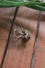 Flower Shape Oxidised Finish Silver Clip On Nosepin