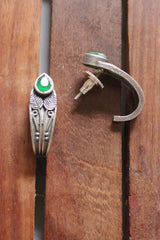 Premium Oxidised Finish Green Stone Embedded Stud Earrings
