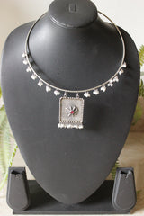 Premium Oxidised Finish Hasli Style White Beads Embellished Choker Necklace