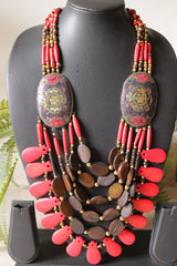Brown and Red Bone Beads Handcrafted Multi-Layer African Tribal Necklace