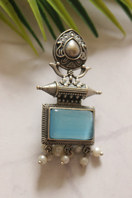 Blue Center Stone Premium Oxidised Finish Warrior Earrings