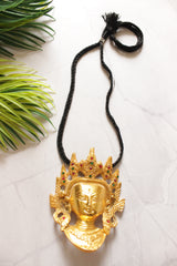 Gold Finish Religious Statement Pendant Adjustable Thread Closure Necklace