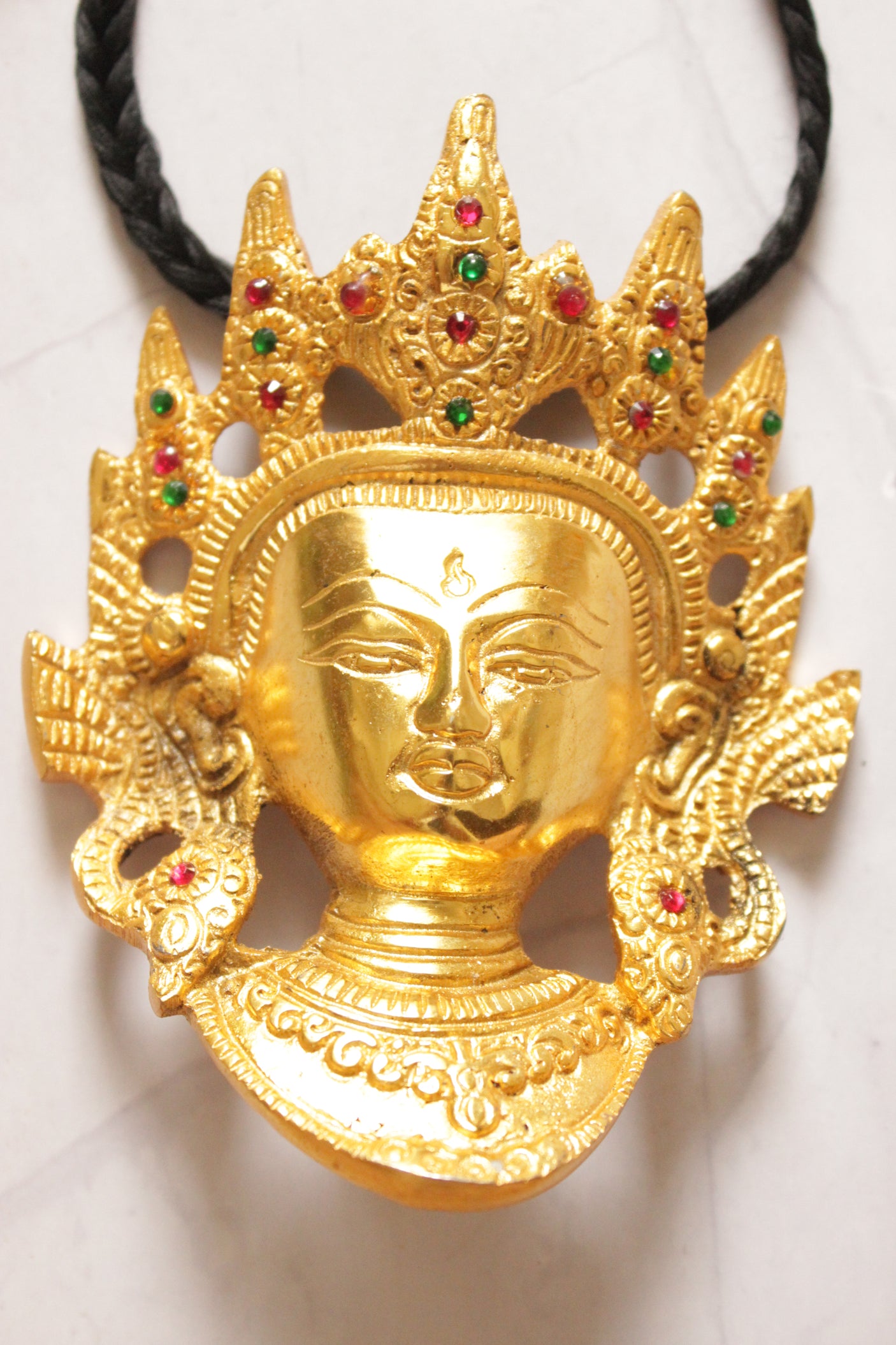 Gold Finish Religious Statement Pendant Adjustable Thread Closure Necklace