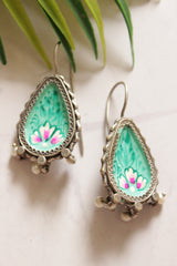 Turquoise Meenakari Work Oxidised Finish Oval Earrings